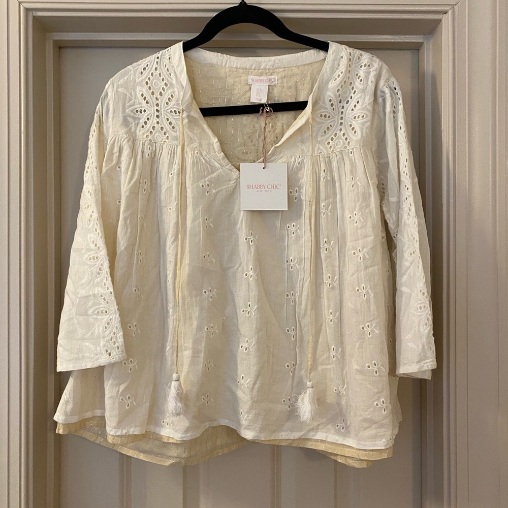 NWT Shabby Chic S Cream Eyelet Blouse